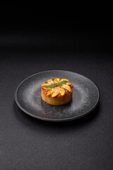 Sweet round pie or tart with apples and peach. Mini sweet tart
