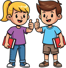 Happy Diverse Kids Giving Thumbs Up, Positive Children Learning Together, Encouraging Friendship and Education Success, Schoolmates Showing Approval, Fun Childhood Moments