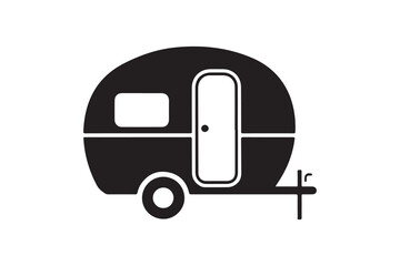 Black Silhouette of a Retro Teardrop Travel Trailer Camper