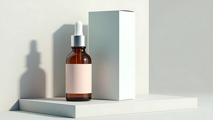 Amber Glass Dropper Bottle Mockup: Minimalist Product Packaging Design, Clean Aesthetic, Soft Lighting