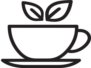 Tea Cup with Decorative Leaf in Line Icon  