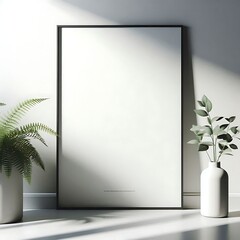 realistic mockup of white poster in black frame hanging on wall