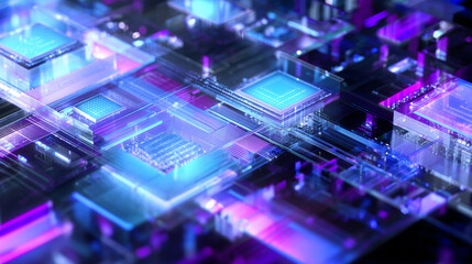 Futuristic Microchip Design &ndash; 3D Circuit Technology in Purple and Blue