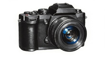 Black Camera with Blue Lens - Professional , precision optics, capture, technology, creative expression