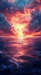 Fototapeta premium Ocean at Sunset with Dramatic Sky and Cloud Formations
