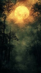 Fototapeta premium Forest Under Full Moon Glowing in the Night Sky