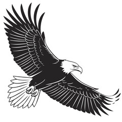 Fototapeta premium Isolated Black Silhouette of an Eagle in Flight on White Background