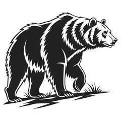 Fototapeta premium Isolated Black Silhouette of a Grizzly Bear on White Background