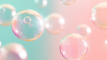 Floating pastel bubbles in pale pink and mint background