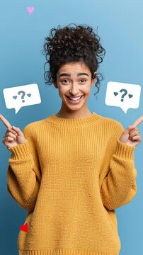Inquisitive Thought Process: Captivating portrait of a person with question mark speech bubbles. Reflecting on the mysteries of life, and the pursuit of clarity. 