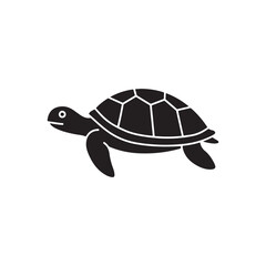 Sea Turtle, Tortoise, Amphibian Reptile Solid Flat Vector Icon Isolated on White Background.
