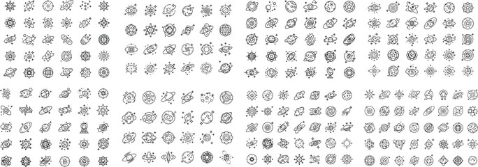 Cosmic Exploration Icons A Diverse Collection of Planets Stars and Galaxies Showcasing the Wonders of Outer Space Exploration