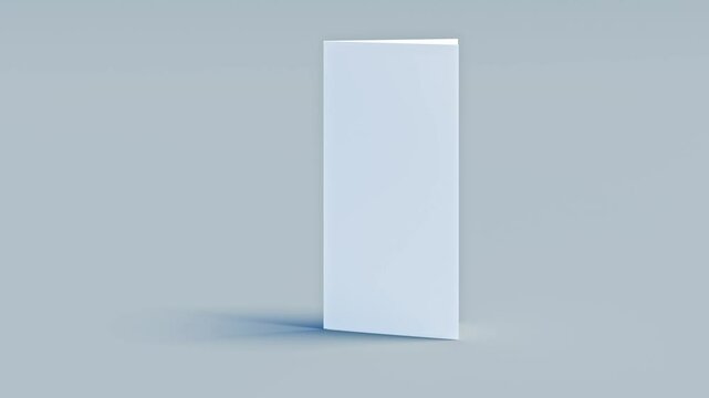 Flyer mockup with parallel fold (letter fold) standing on a blue background being closed and opened to showcase the folding. Loopable video