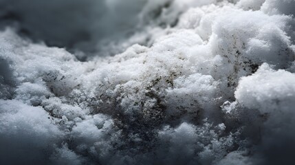 Intensely Detailed Macro Study of Murky, Grimy Accumulated Snow Highlighting Weathered Textural History and Time's Impact
