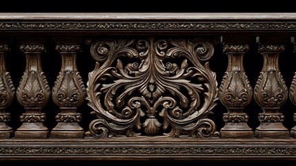 Elaborate Wooden Railing Showcasing Exquisite Detailing and Delicate Carving with Refined Grain on a Transparent Background for Digital Artistry