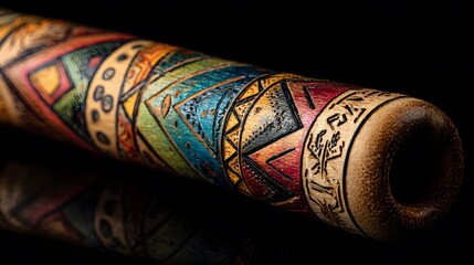 Exquisitely Designed Natural Bamboo Rainstick Adorned with Radiant Pigments and Complex Motifs Symbolizing Cultural Legacy and Rhythmic Musical Artistry