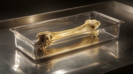 Elegant Scientific Composition Featuring an Isolated Bone Relic on a Polished Metallic Backdrop with Transparent Detailing