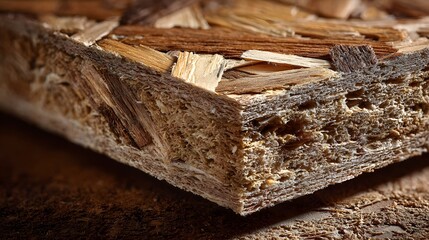 Close-Up Composition of OSB and Layered Wood Shavings Emphasizing Rugged Texture