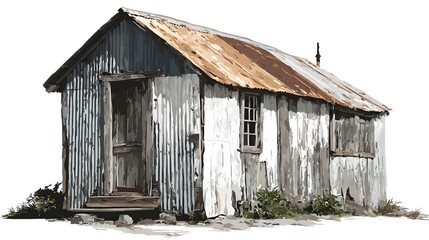 Artistic Vector Image of an Abandoned Corrugated Iron Shack Radiating Rustic Charm and Timeless Endurance