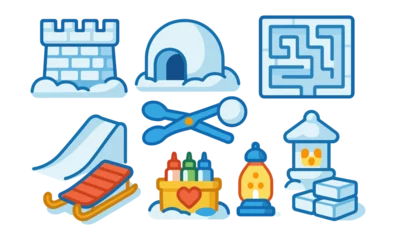 Fotobehang Winter fun and activities icons for seasonal design and crafts © smile3377