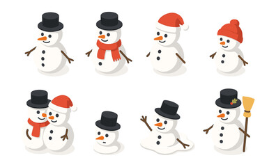 Whimsical festive snowmen characters for holiday celebrations and winter decor