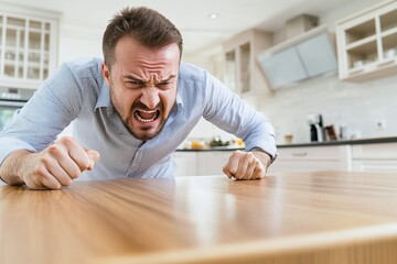 Person Exhibiting Anger At A Wooden Table