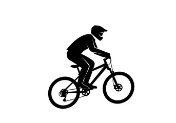 Fototapeta premium Silhouette of a cyclist with helmet riding a mountain bike on a white background in vector format