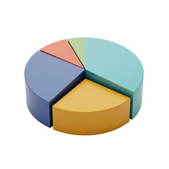 Obraz premium Clean pie chart isolated on white, simplified colorful segments, ideal for business analytics, presentations, reports, and infographics.