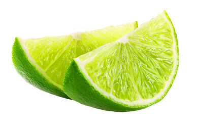  Two lime wedges with juicy green pulp and bright texture