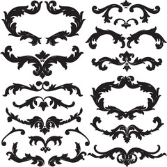 Ten Black and White Floral Swirls Decorative Elements Vintage Style Ornament Set Design vector Adobe Illustrator Artwork