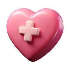 Obraz premium Pink Heart Icon with Cross Isolated on Transparent Background Healthcare Medical Symbol