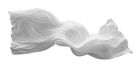 A flowing white fabric dances against a stark black background, conveying movement and elegance.