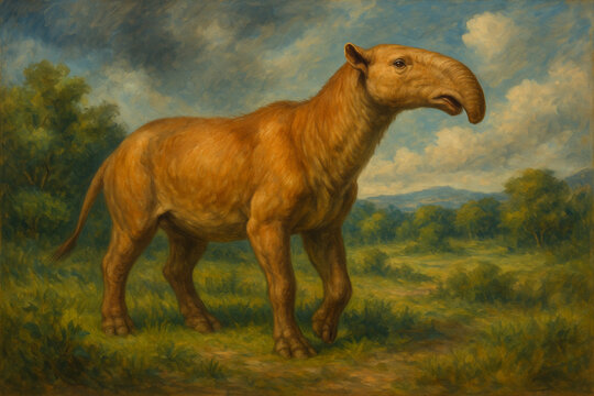 Macrauchenia in Prehistoric Landscape &ndash; Realistic Oil Painting 