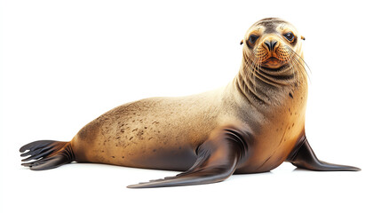 Obraz premium Sea lion resting pose, marine mammal on clean white backdrop