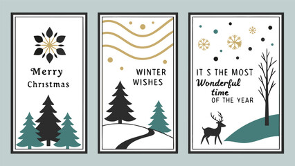 Set of christmas and happy new year greeting cards with lettering calligraphy decorative ornament elements. Holiday Greeting Card Collection. Vector Illustration.