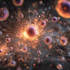 Illustration of an abstract futuristic background with digital technology and artificial intelligence concepts. The text "AI"