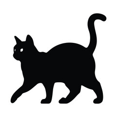 Silhouette vector of walking cat with raised tail in solid black style isolated on white background