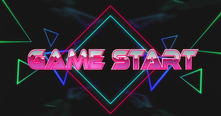 Displaying neon pink GAME START over neon diamond triangles with smoky accents on arcade screen