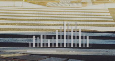 Translucent bar chart overlaying zebra crossing, grid lines axis labels slider curb grate