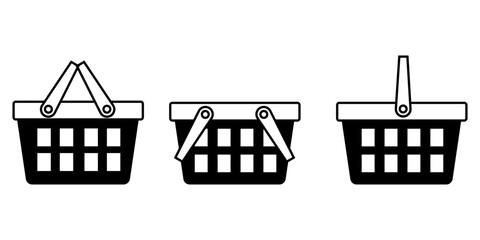 Set solid icon empty shopping basket for grocery