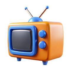 Orange and blue retro television with antennas and knobs 3d render isolated on a transparent background