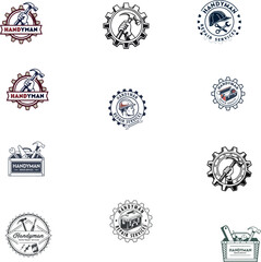 Obraz premium Handyman Repair Services Logo Collection: Home Improvement and Maintenance Badges