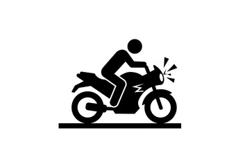 Obraz premium A simple black and white graphic of a person riding a motorcycle with headlight detail shown clearly