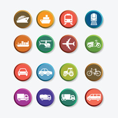 flat 3D icons round buttons with the different transportations