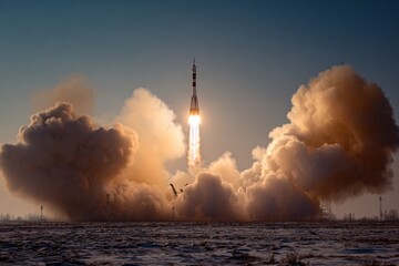 Rocket lift off from the launch pad, Apollo, Soyuz, Ariane, generated image