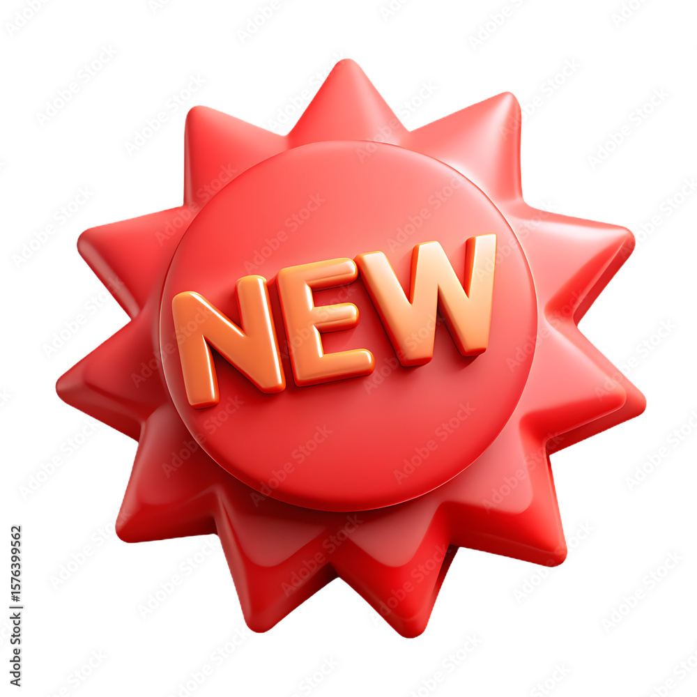 Fototapete red starburst badge with orange text n e w isolated on a transparent background image