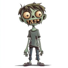 Cartoon zombie isolated on white background. 2d illustration for Halloween. Zombie Isolated on white. Zombie 2d illustration. Halloween. Halloween Concept Cut-out Sticker.