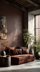 Modern interior design with Pantone 2025 Colour of the Year Mocha Mousse