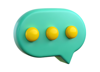 Teal speech bubble with three yellow dots A I Generated isolated on a transparent background chat communication