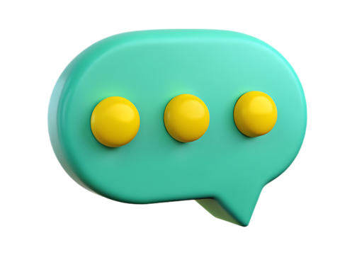 Teal speech bubble with three yellow dots A I Generated isolated on a transparent background chat communication
